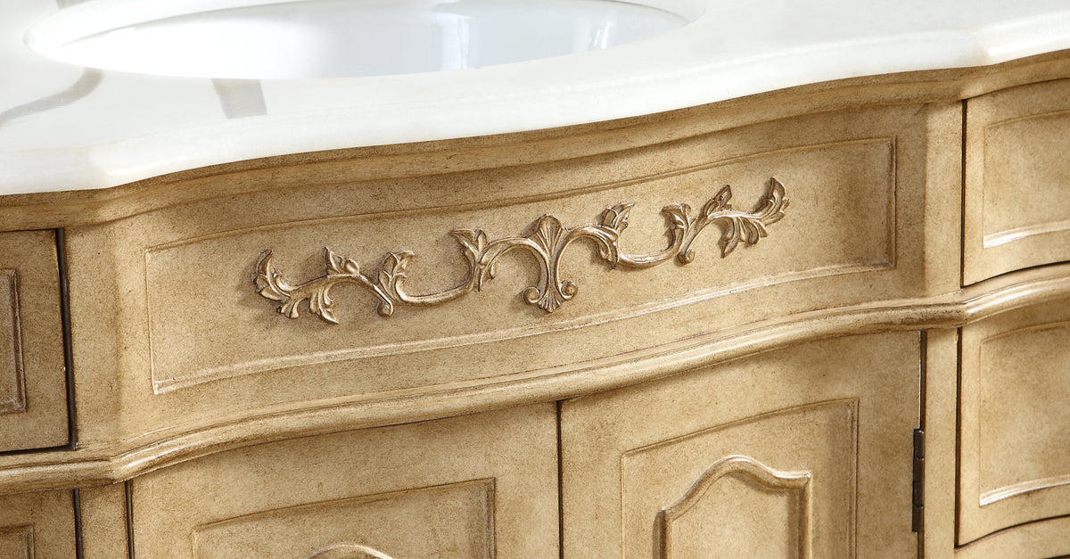 60 inch Single Bathroom vanity In Antique Beige with ivory white engineered marble