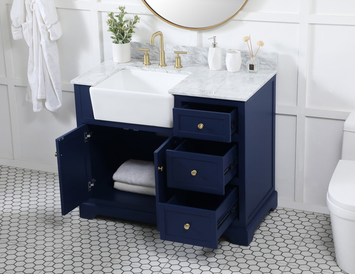 42 inch Single bathroom vanity in blue with backsplash