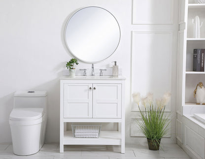 30 inch Single Bathroom Vanity in White with Backsplash