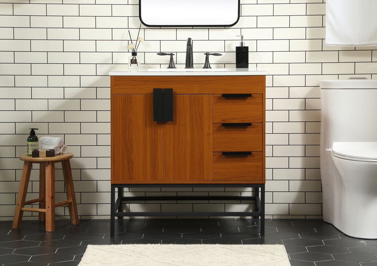 32 inch Single bathroom vanity in teak