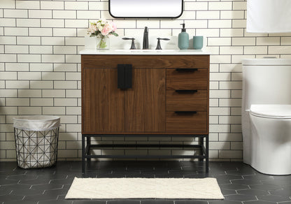 36 inch Single bathroom vanity in walnut with backsplash