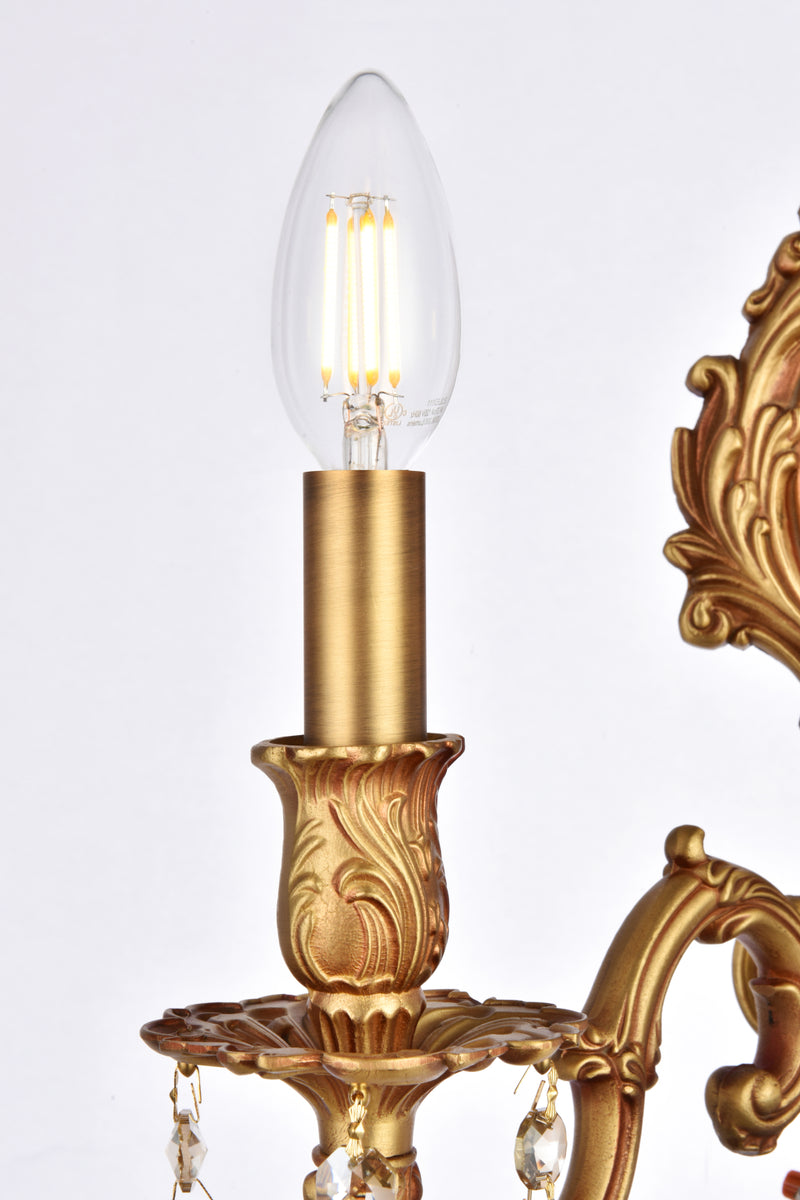 Monarch 2 light French Gold Wall Sconce Golden Teak (Smoky) Royal Cut Crystal