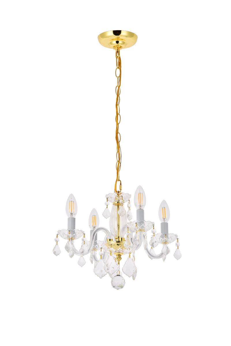 Rococo 4 light Gold Pendant Clear Royal Cut Crystal