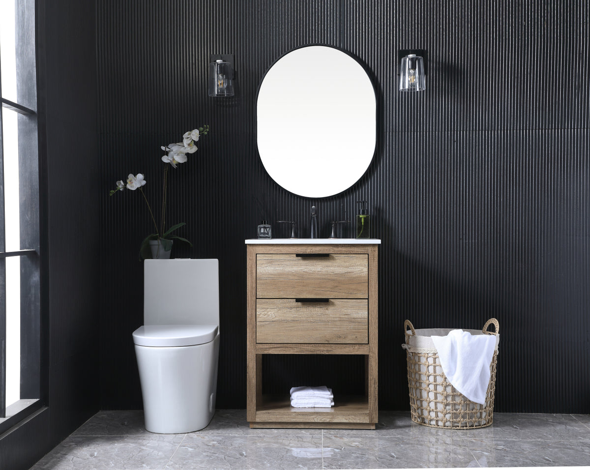 24 Inch SIngle Bathroom Vanity In Natural Oak