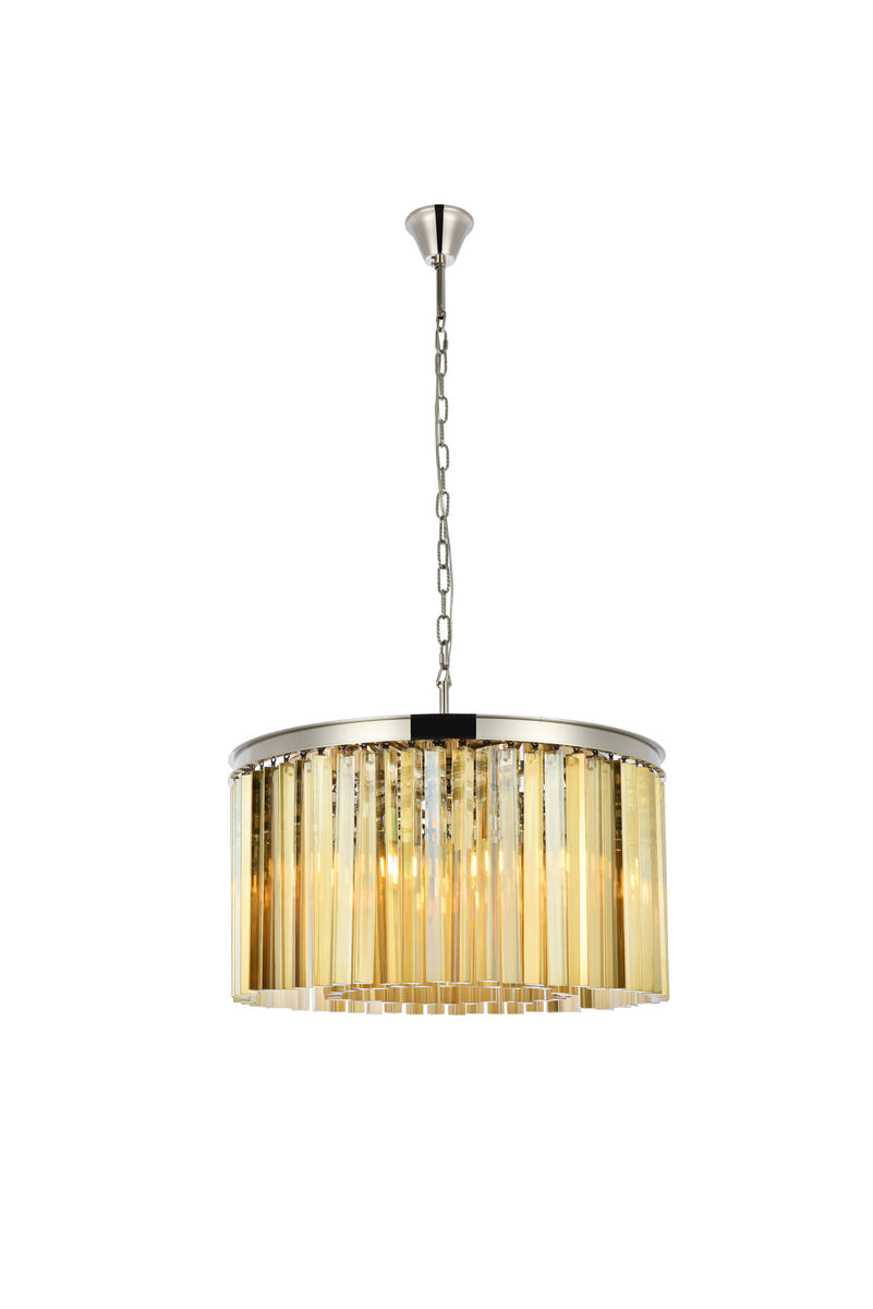 Sydney 8 light polished nickel Chandelier Golden Teak (Smoky) Royal Cut Crystal