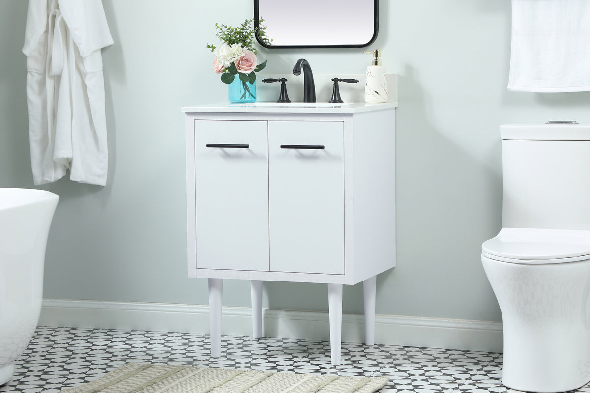 24 inch Single bathroom vanity in white with backsplash