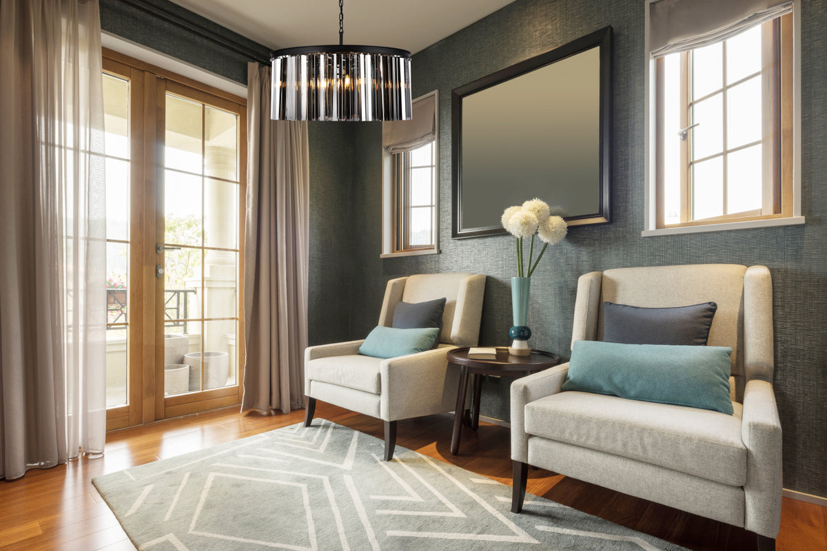 Sydney 8 light Matte Black Chandelier Silver Shade (Grey) Royal Cut Crystal