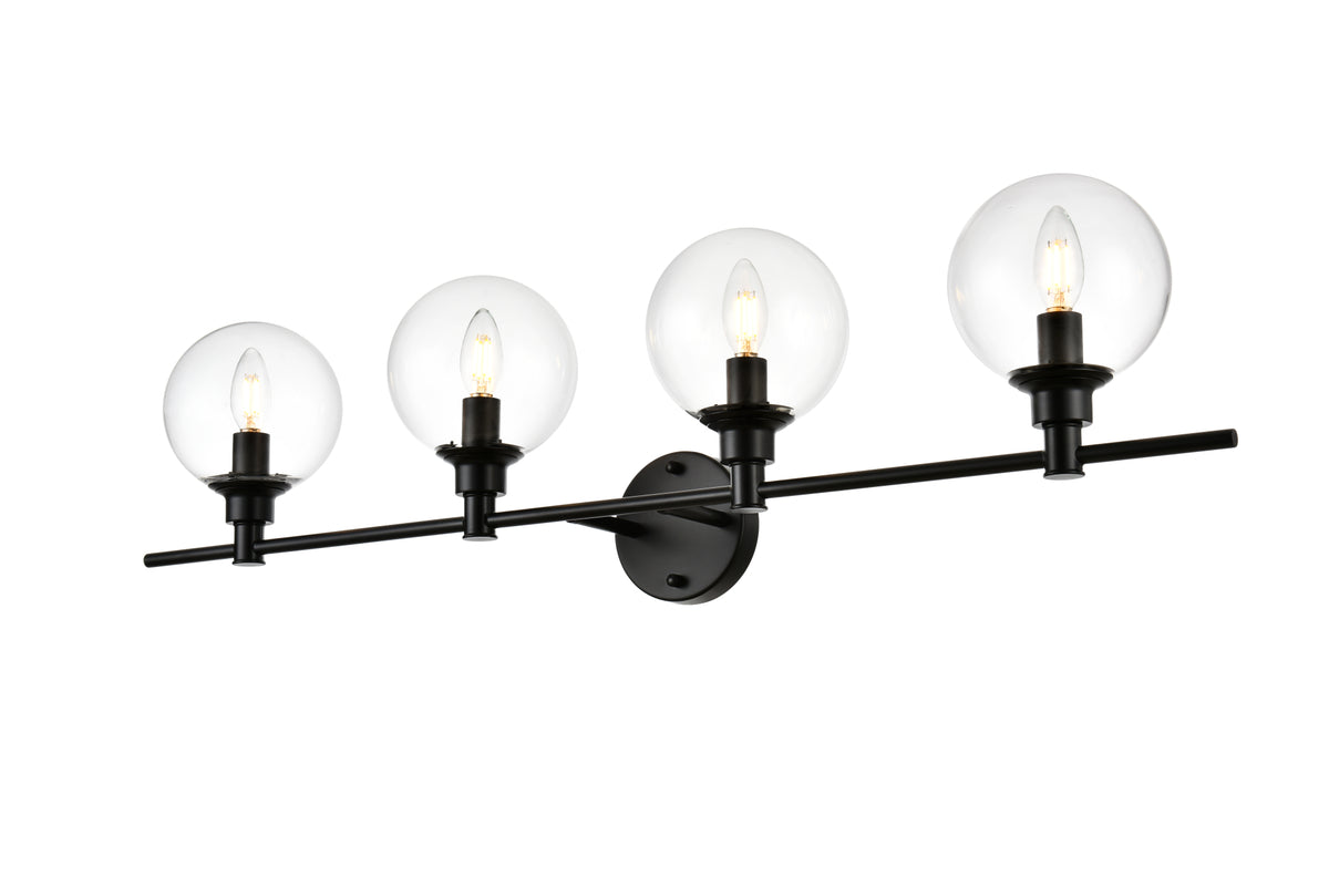 Jaelynn 4 light Black and Clear Bath Sconce