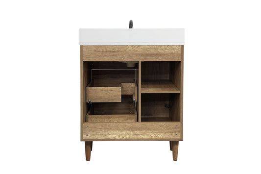 30 inch Single bathroom vanity in natural oak with backsplash