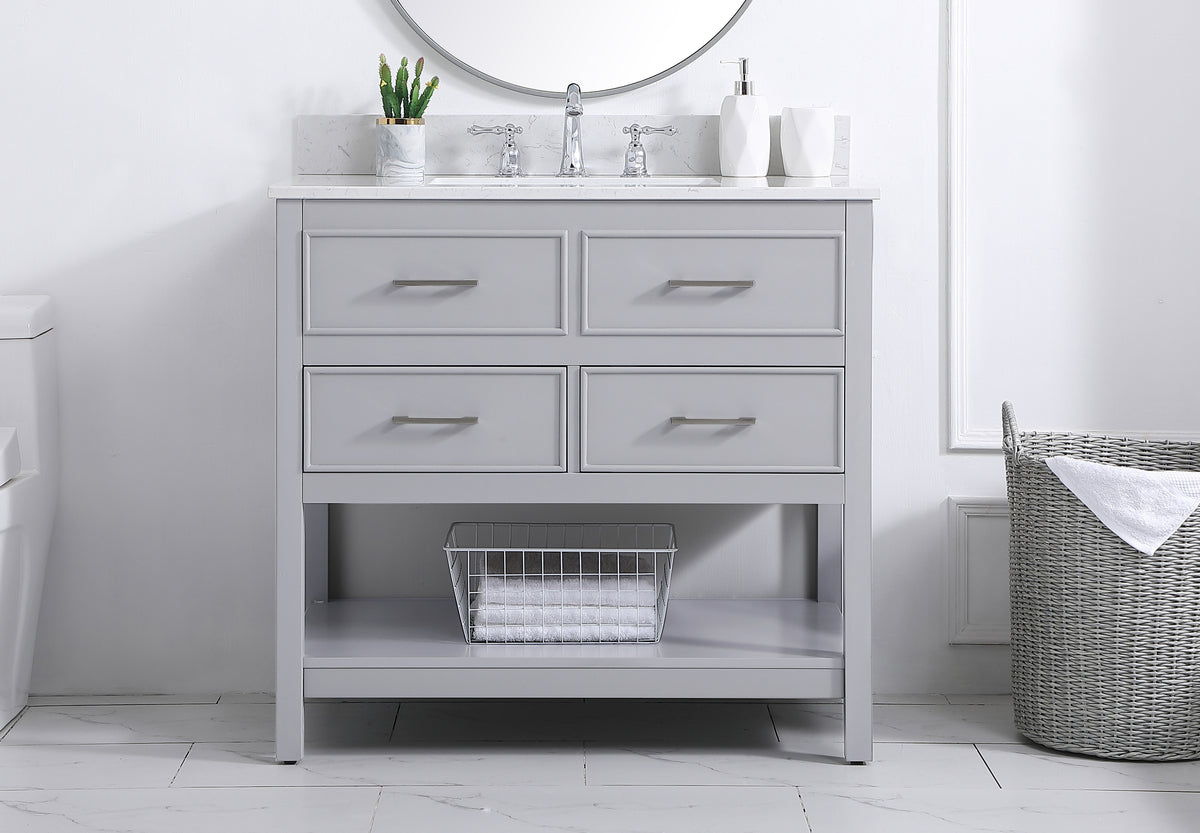 36 inch Single bathroom vanity in gray with backsplash