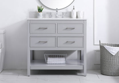 36 inch Single bathroom vanity in gray with backsplash