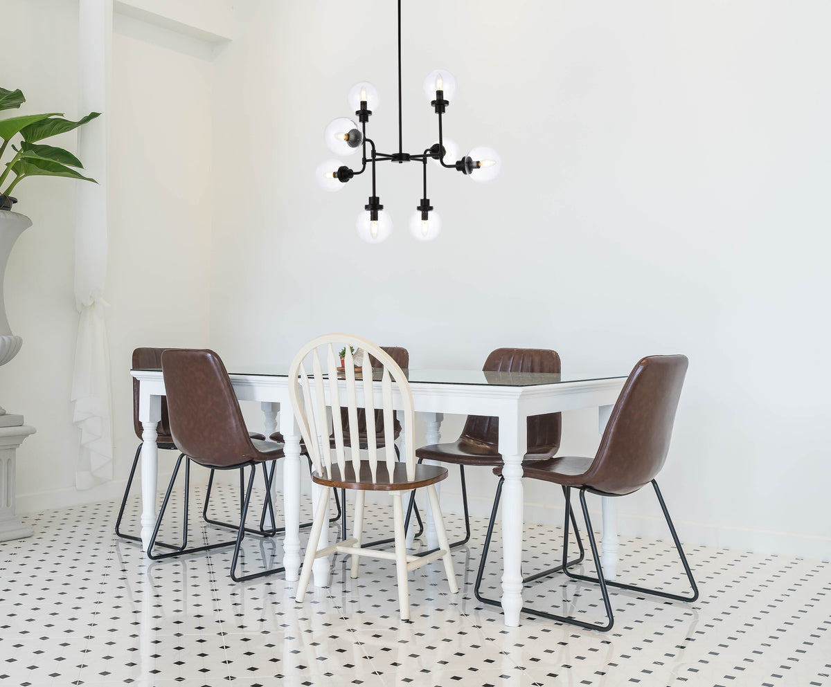 Hanson 8 lights pendant in black with clear shade