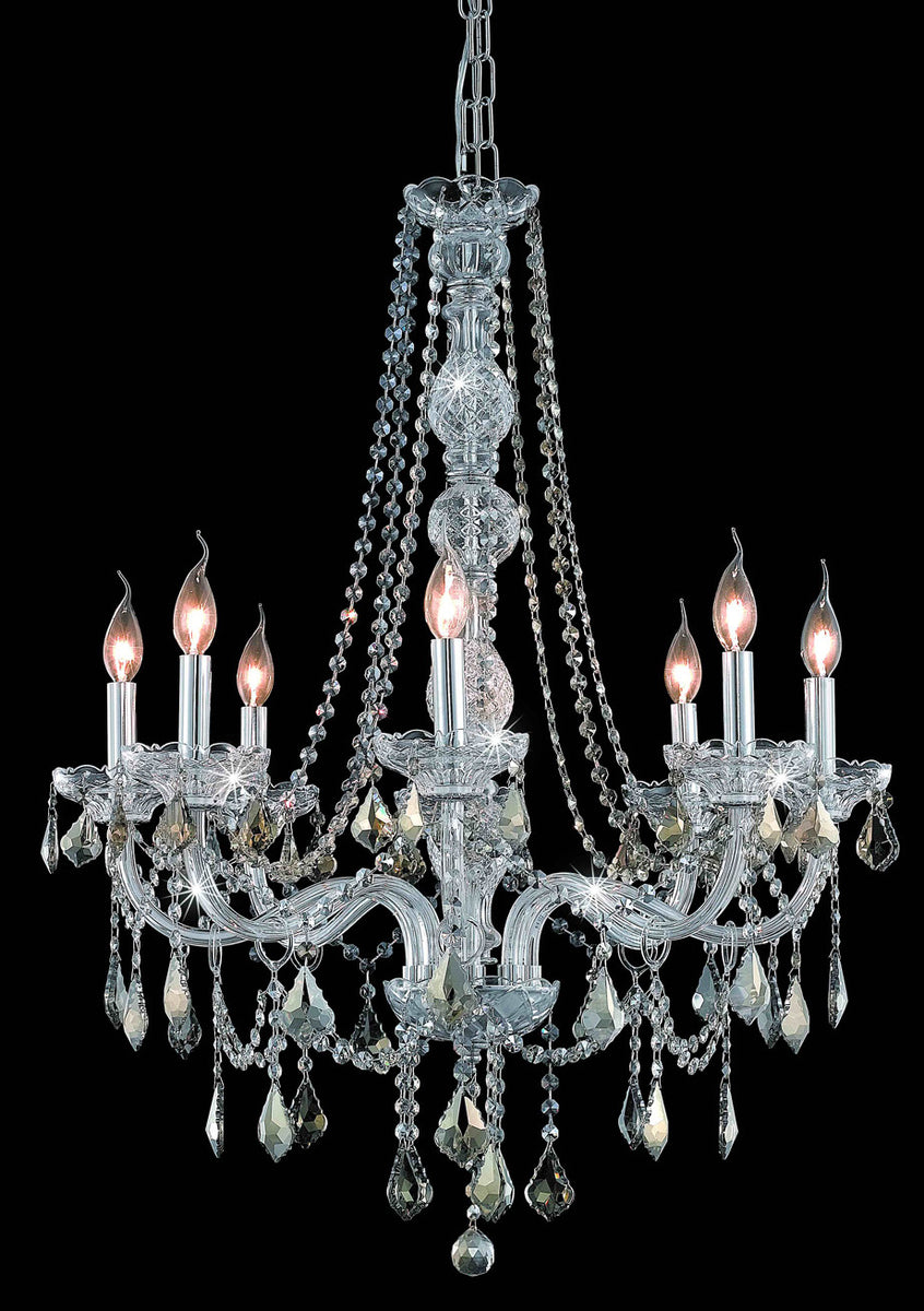 Verona 8 light Chrome Chandelier Golden Teak (Smoky) Royal Cut Crystal