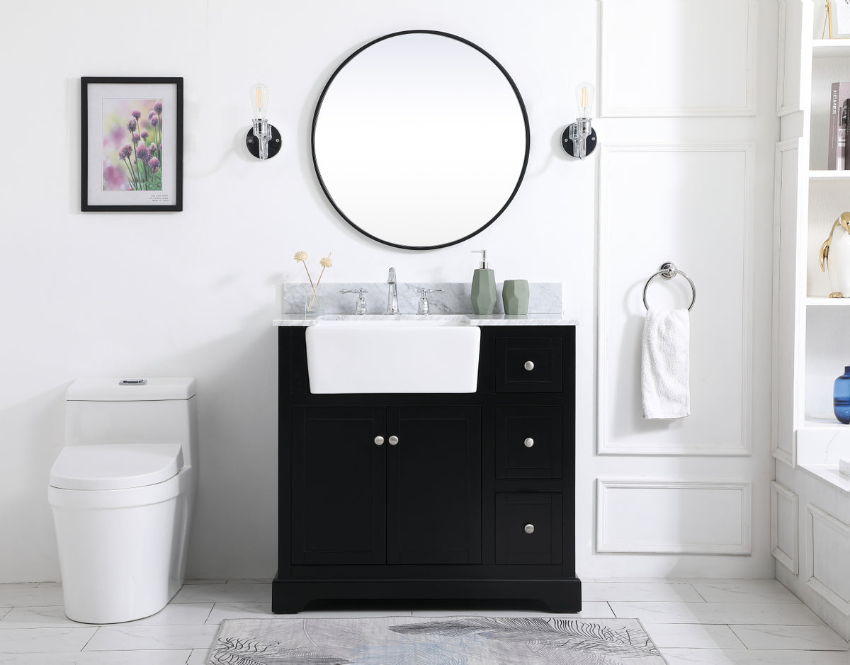 36 inch Single bathroom vanity in black with backsplash