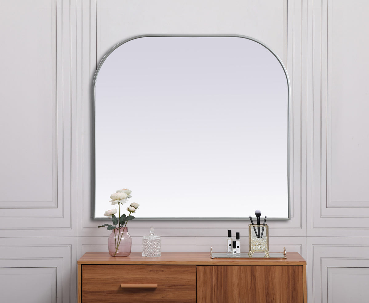 Metal Frame Arch Mirror 40x38 Inch in Silver