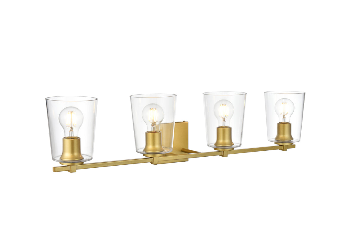 Kacey 4 light Brass and Clear Bath Sconce