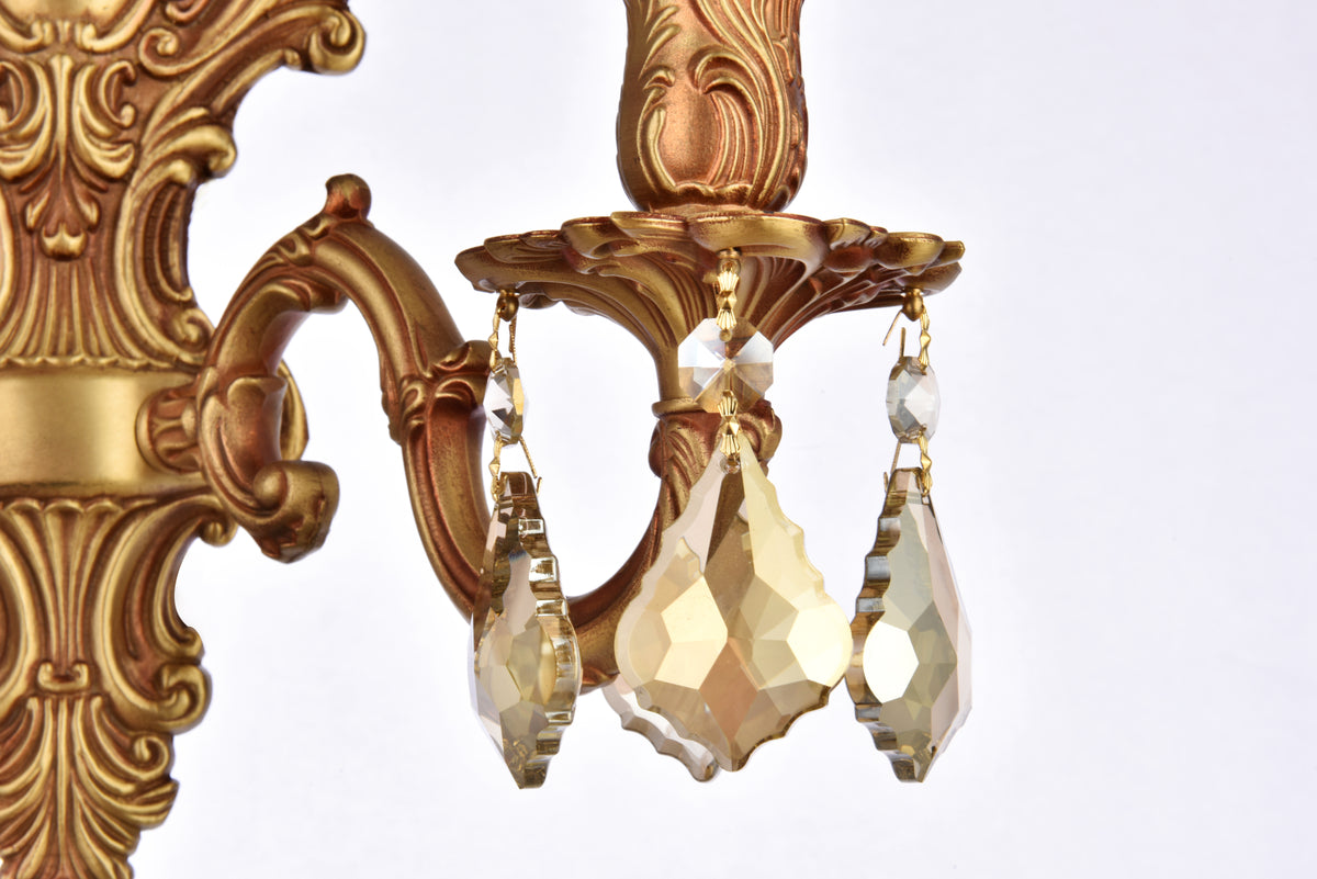 Monarch 2 light French Gold Wall Sconce Golden Teak (Smoky) Royal Cut Crystal