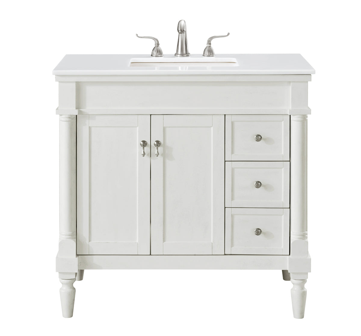 36 inch Single Bathroom vanity in Antique White with ivory white engineered marble