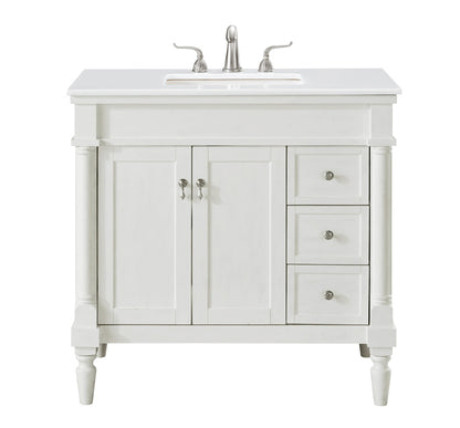 36 inch Single Bathroom vanity in Antique White with ivory white engineered marble