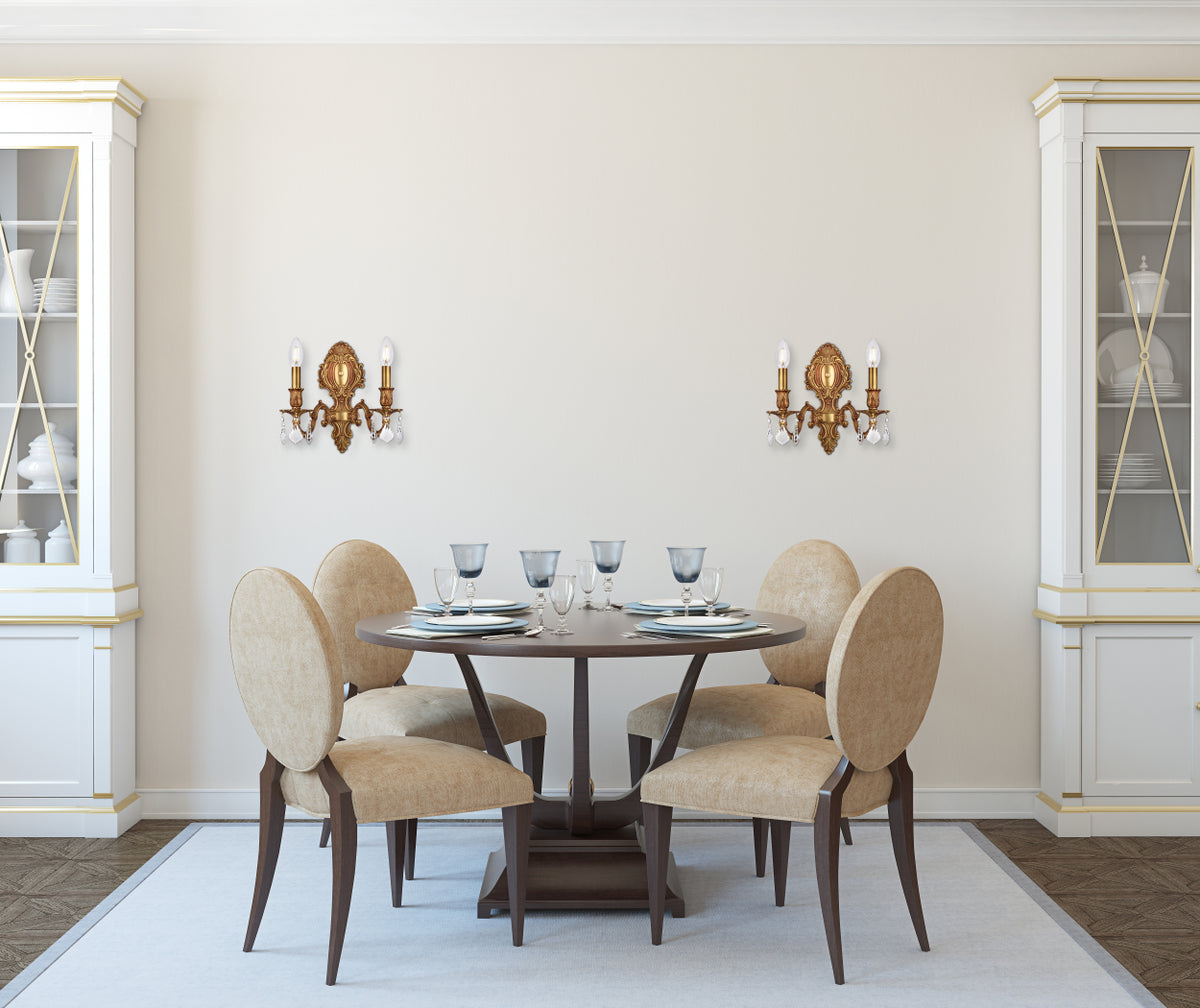 Monarch 2 light French Gold Wall Sconce Clear Royal Cut Crystal