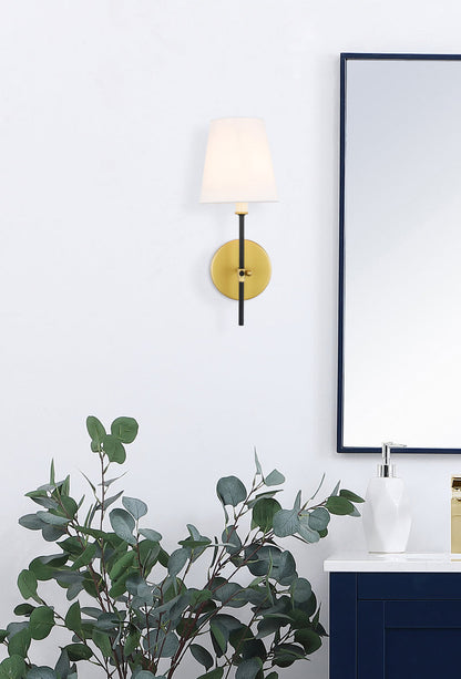 Mel 1 light Brass and Black and White shade wall sconce