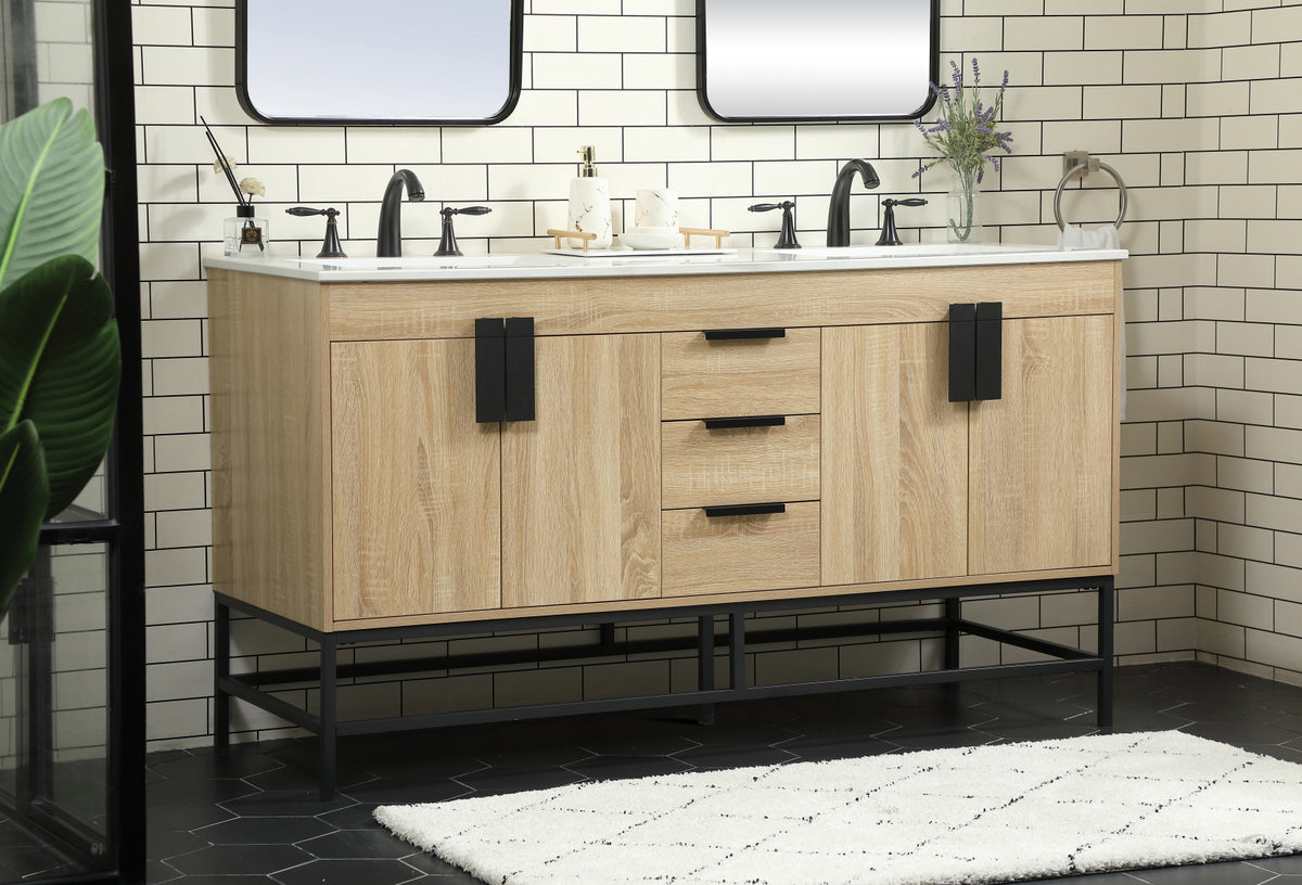60 inch double bathroom vanity in mango wood