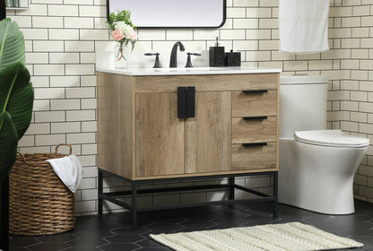 36 inch Single bathroom vanity in natural oak with backsplash