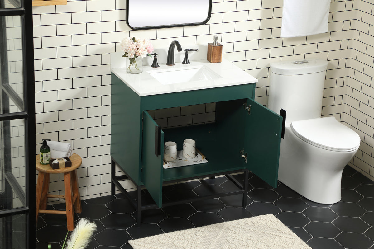 30 inch Single bathroom vanity in green with backsplash