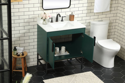 30 inch Single bathroom vanity in green with backsplash