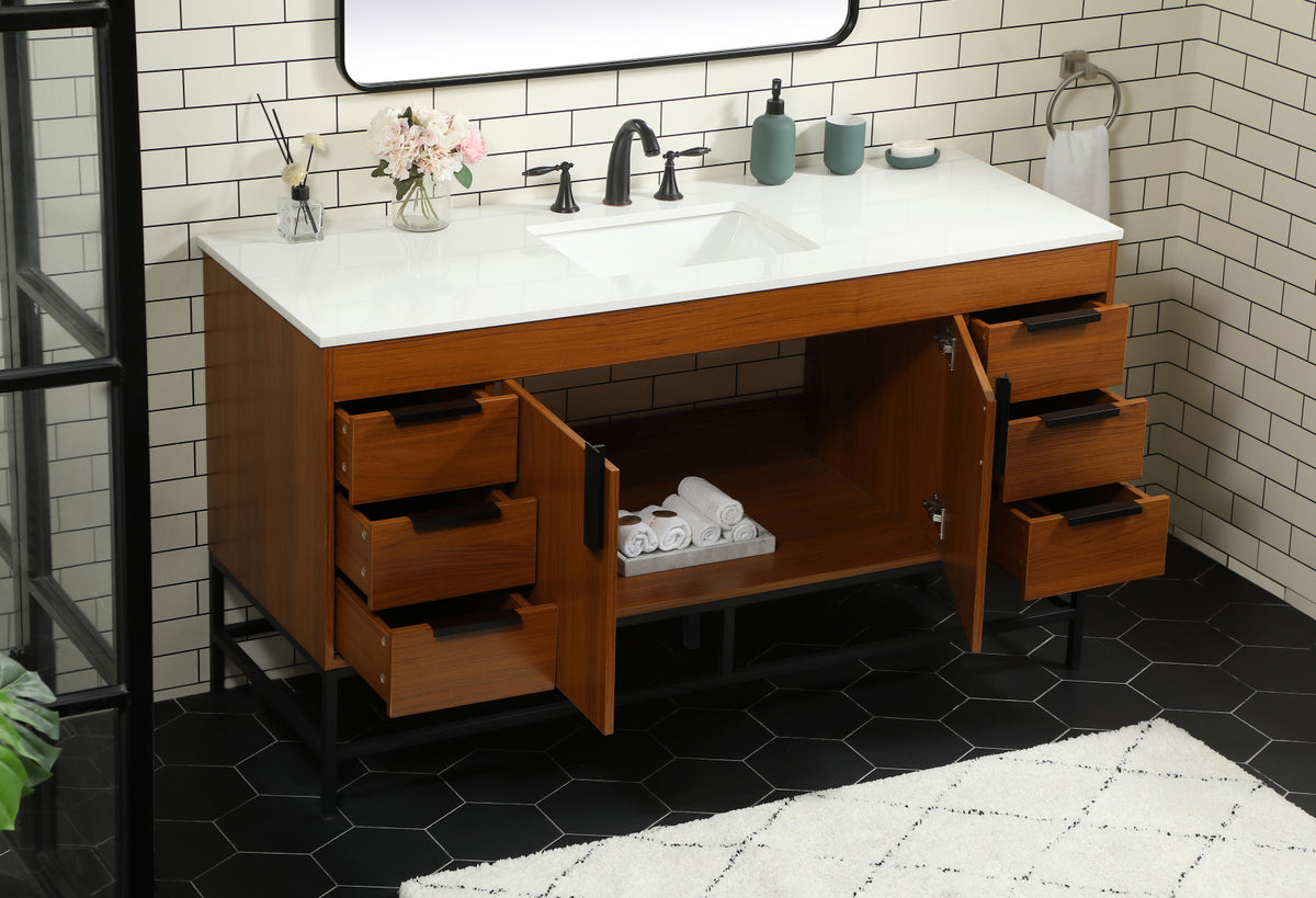 60 inch Single bathroom vanity in teak