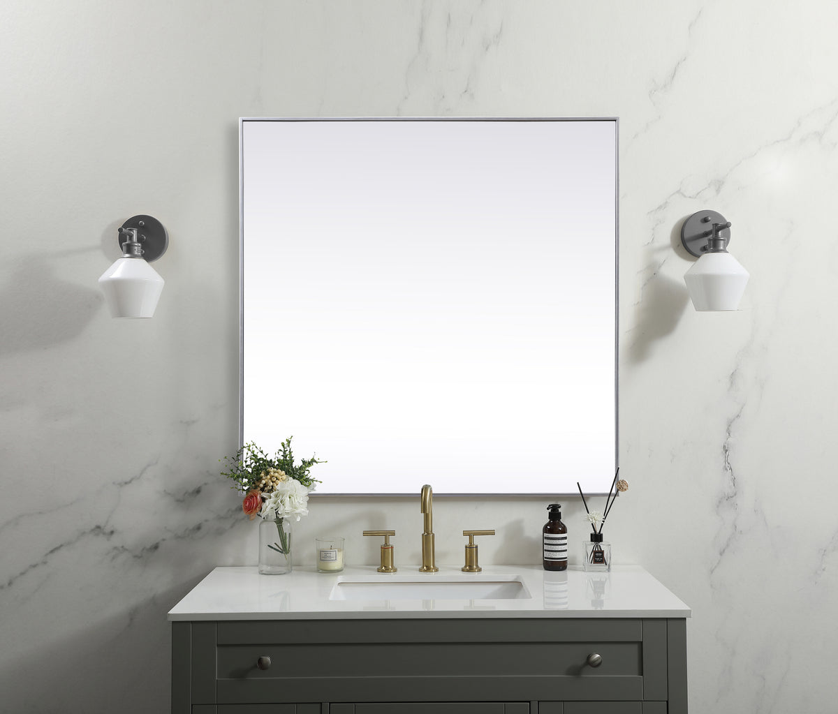 Metal Frame Square Mirror 48 inch in Silver