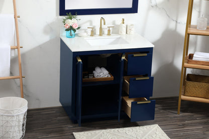 36 inch Single bathroom vanity in blue with backsplash
