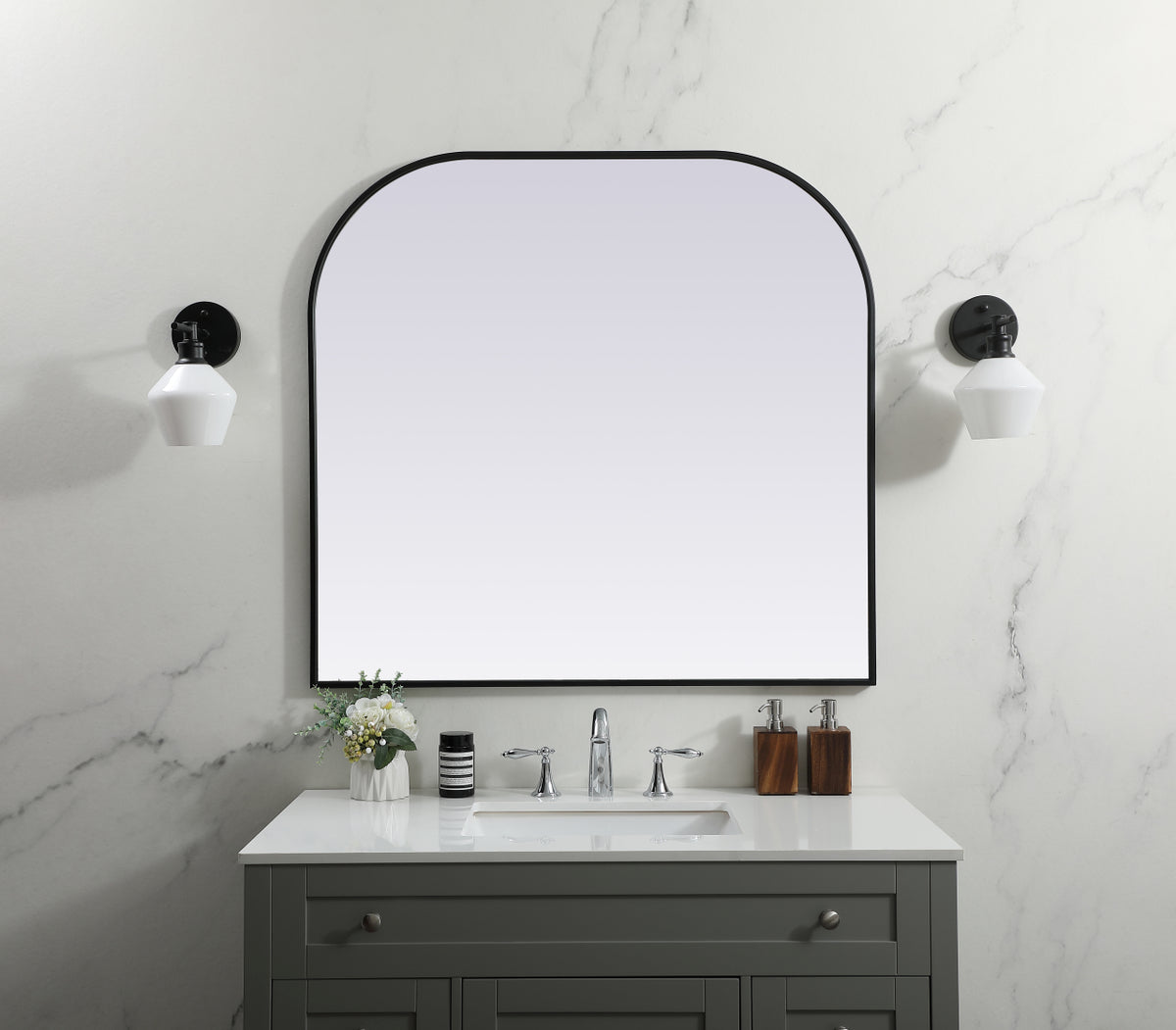 Metal Frame Arch Mirror 40x38 Inch in Black