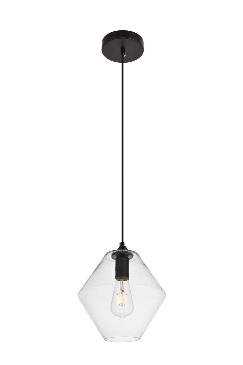 Placido Collection Pendant D9.4 H10.8 Lt:1 Black and Clear Finish