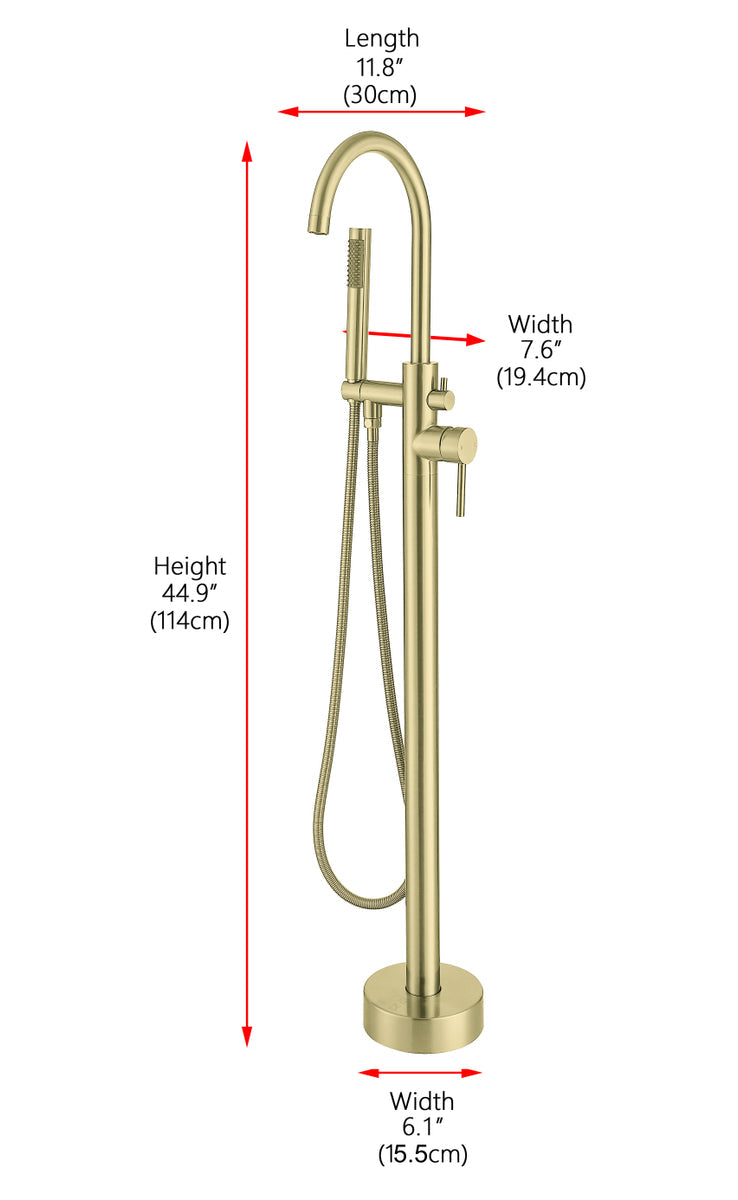 Steven Floor Mounted Roman Tub Faucet with Handshower in Brushed Gold
