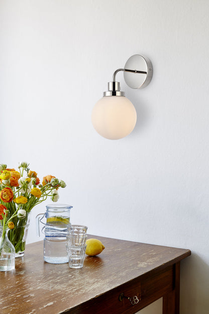 Hanson 1 light bath sconce in polished nickel with frosted shade