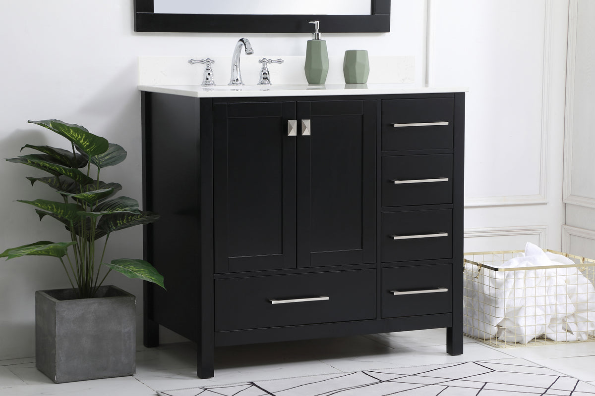 36 inch Single Bathroom Vanity in Black with Backsplash