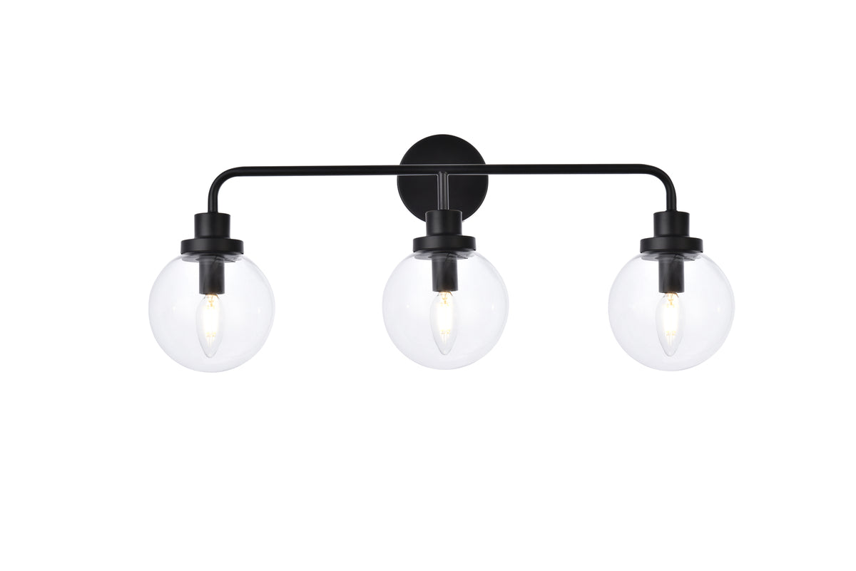 Hanson 3 lights bath sconce in black with clear shade