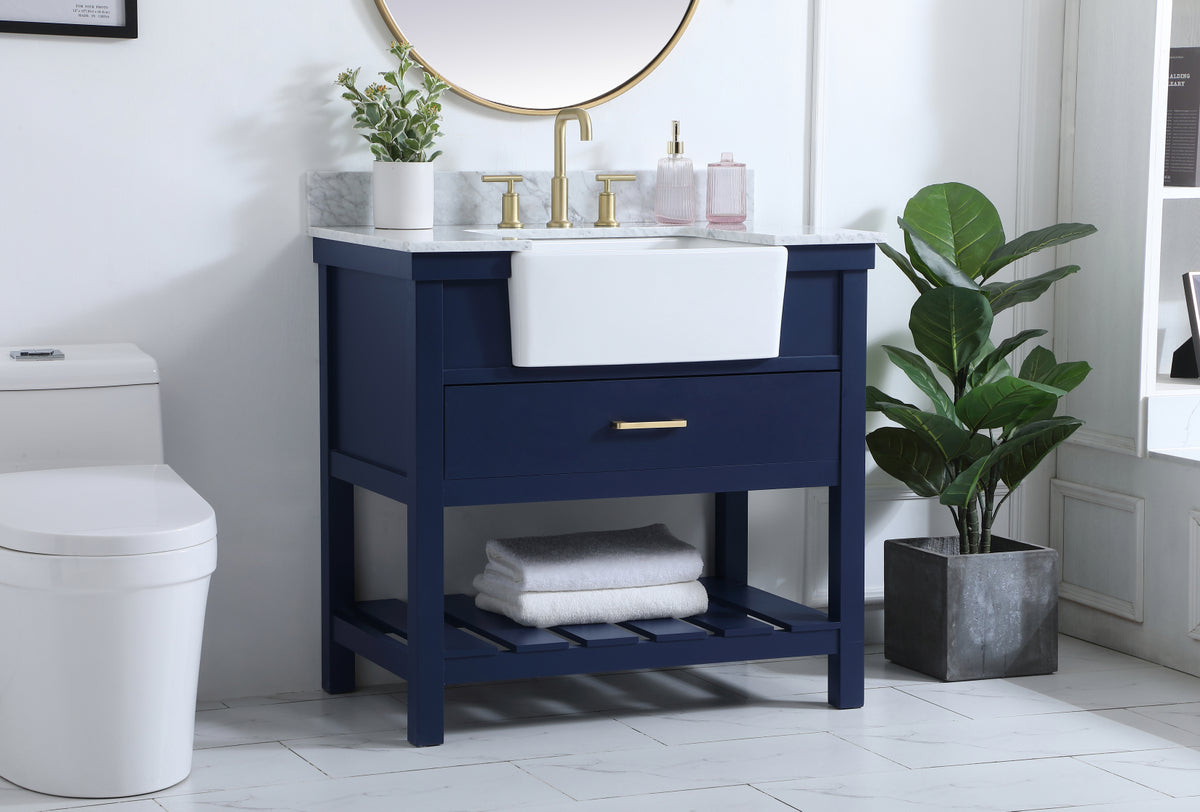 36 inch Single bathroom vanity in blue with backsplash
