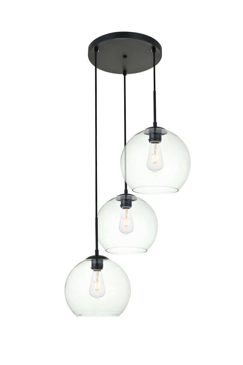 Baxter 3 Lights Black Pendant With Clear Glass
