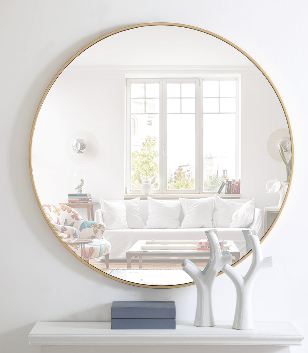 Metal frame Round Mirror 42 inch Brass finish