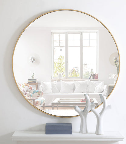 Metal frame Round Mirror 42 inch Brass finish