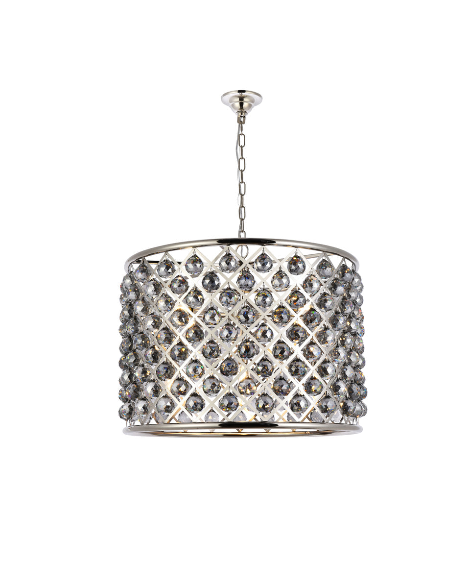 Madison 8 light polished nickel Chandelier Silver Shade (Grey) Royal Cut Crystal