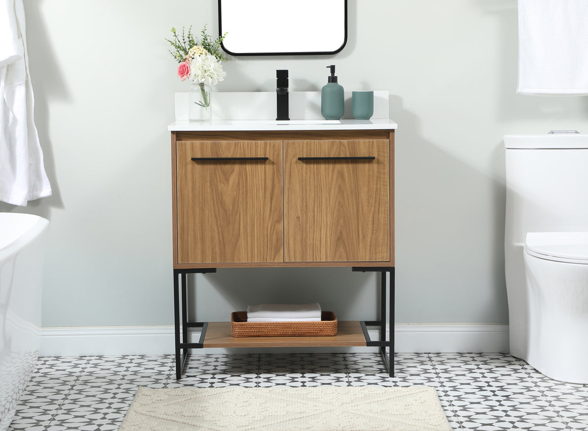 30 inch Single bathroom vanity in walnut brown with backsplash