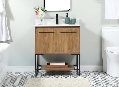 30 inch Single bathroom vanity in walnut brown with backsplash