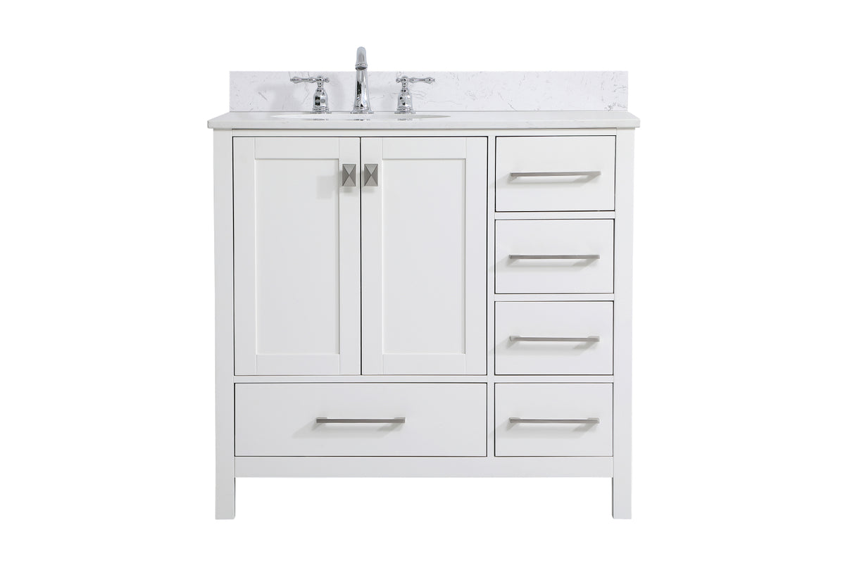 36 inch Single Bathroom Vanity in White with Backsplash