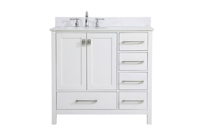 36 inch Single Bathroom Vanity in White with Backsplash