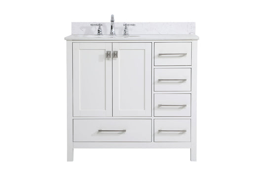 36 inch Single Bathroom Vanity in White with Backsplash