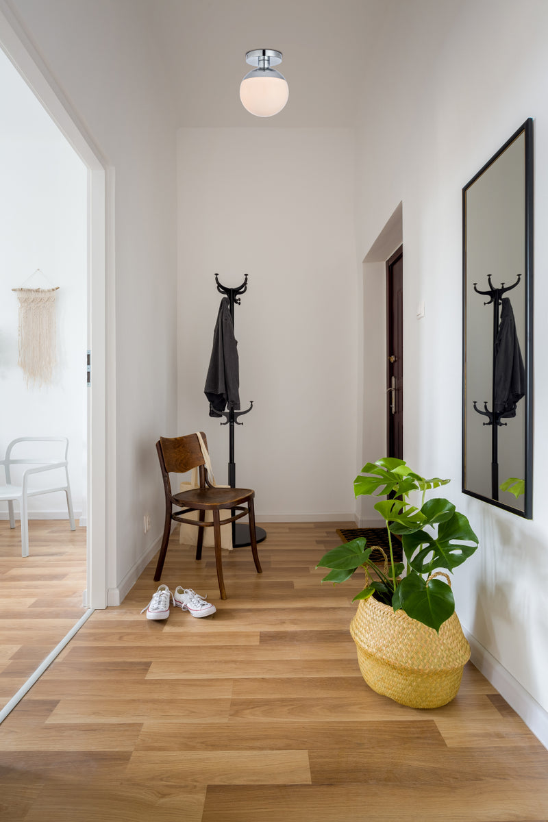 Eclipse 1 Light Chrome Flush Mount With Frosted White Glass