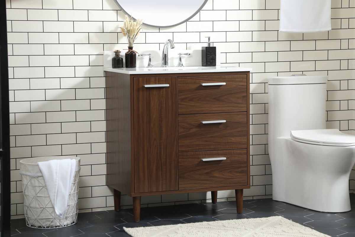 30 inch bathroom vanity in Walnut with backsplash